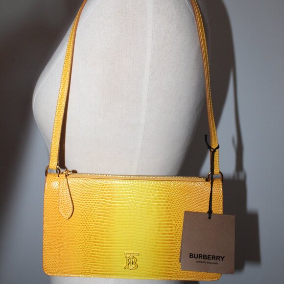 NWT Burberry TB Monogram Lizard Embossed Leather Pouch Shoulder Bag Lemon - Picture 5 of 12